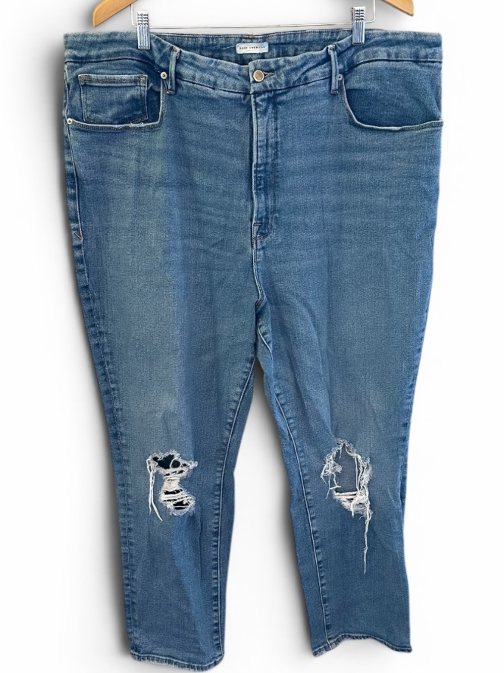 Good American Blue Distressed Ankle Crop Jeans Great Condition Plus Size 24